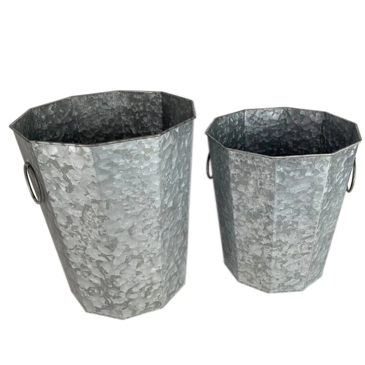 Beveled Zinc Flower Pots Set with Metal Handles Indoor Outdoor